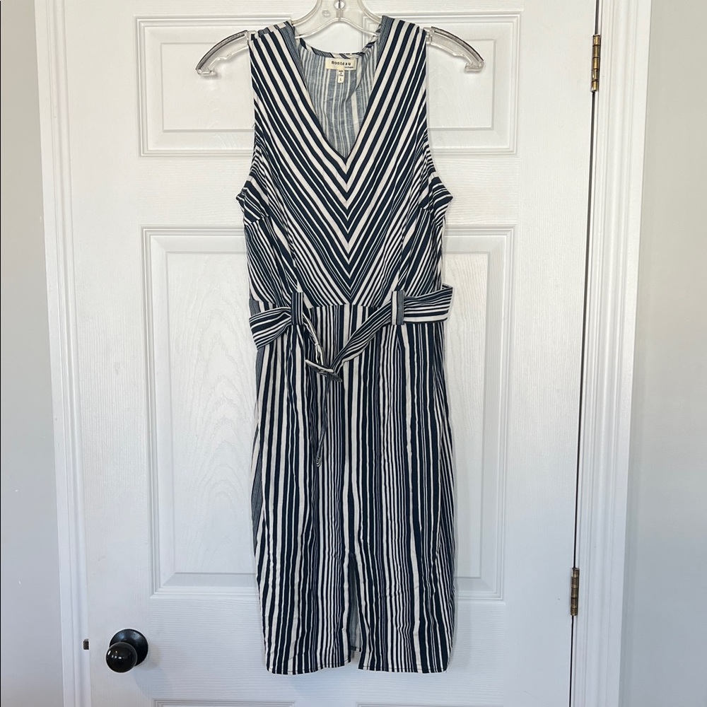 Monteau Blue and White Chevron Midi Dress